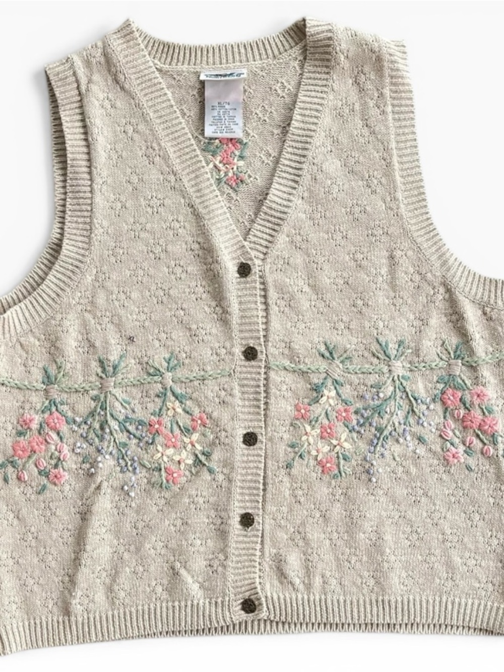 Vintage 2pc Northern Reflections Tan Embroidered Sweater Vest Long Sleeve Shirt - Picture 8 of 13